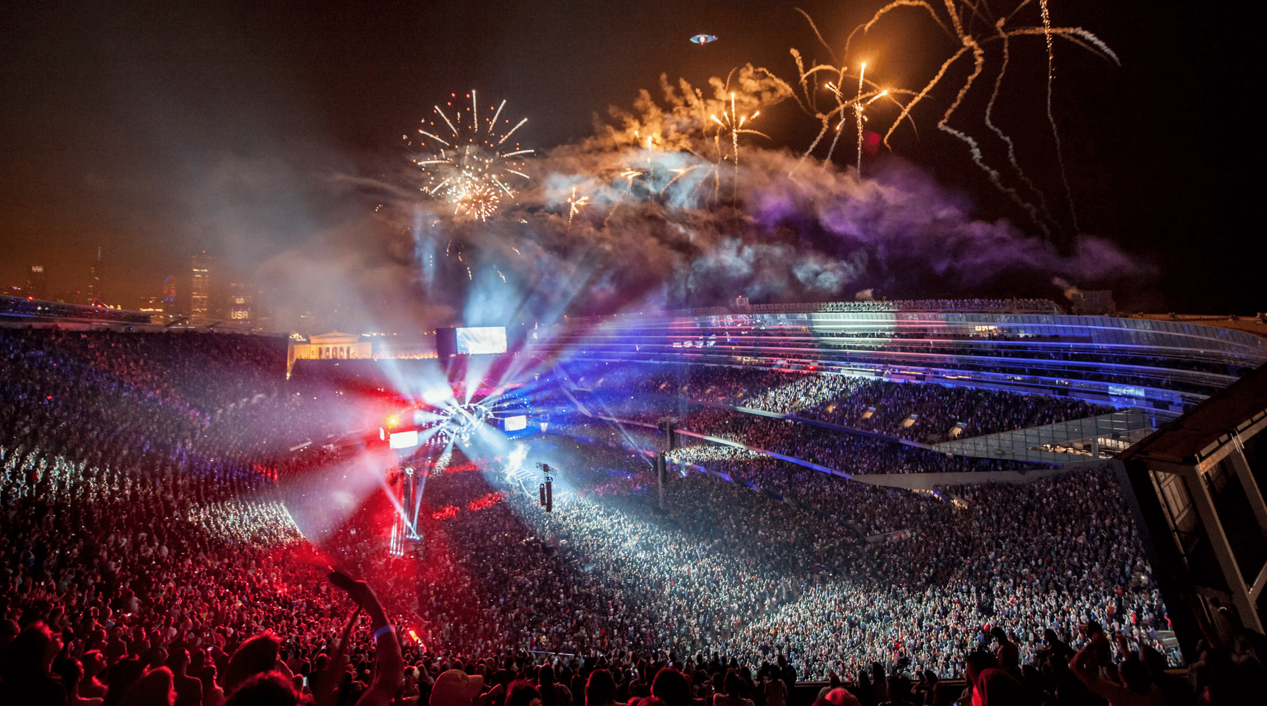 soldier field with fireworks